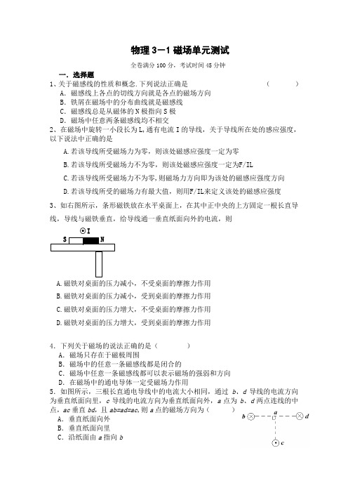 高二物理磁场测试题