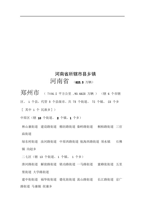 河南省所辖市县乡镇