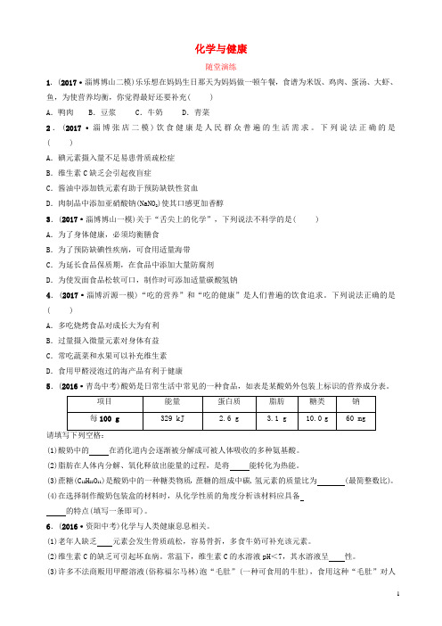 鲁教版2018年中考化学复习第一部分九全第五单元化学与降随堂演练