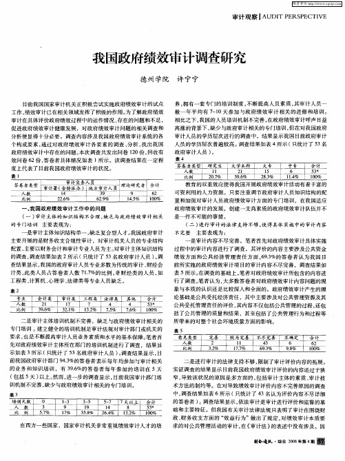 我国政府绩效审计调查研究