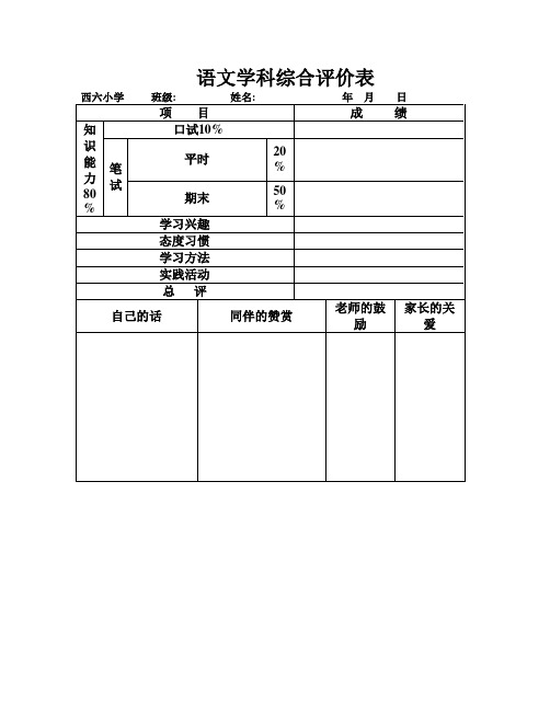 学科评价表