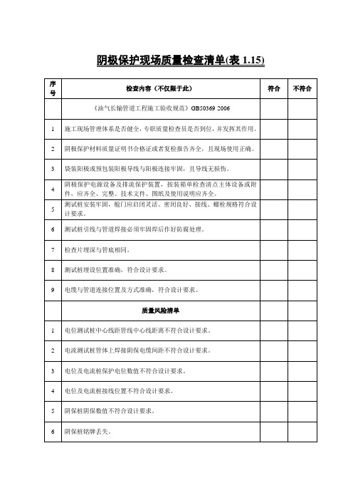 1.15阴极保护现场质量检查清单