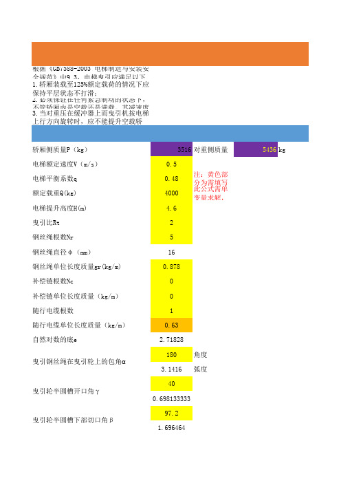 电梯曳引力计算公式(自动计算轿厢侧,对重侧质量)