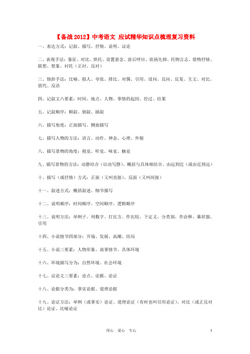 【备战2012】中考语文 应试精华知识点梳理复习资料