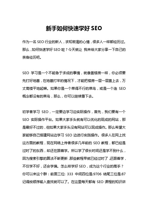 新手如何快速学好SEO