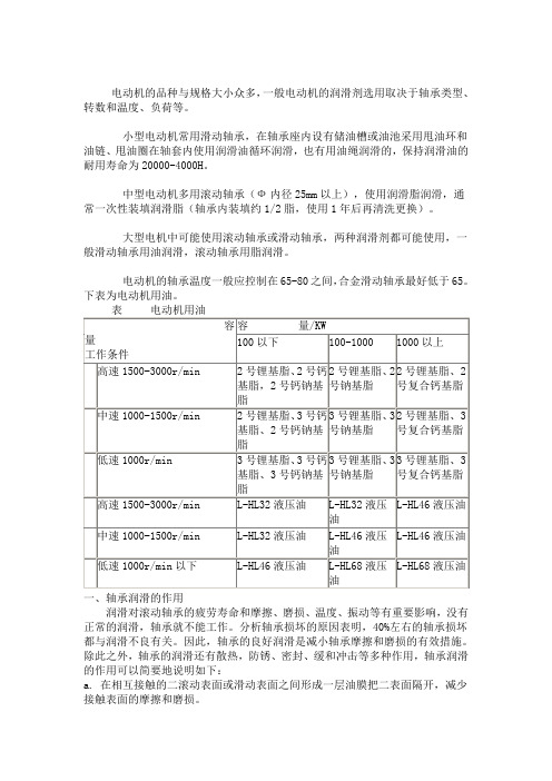 轴承和电机的润滑