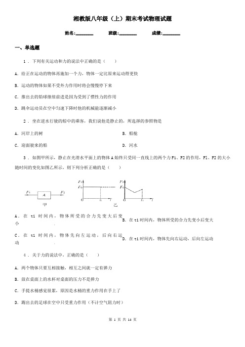 湘教版八年级(上)期末考试物理试题(练习)