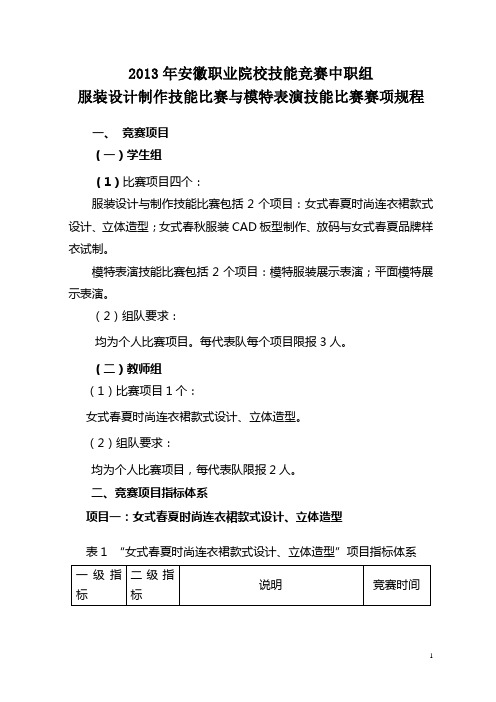 2013年安徽省职业院校技能大赛中职组服装设计制作技能比赛与模特表演技能比赛规程
