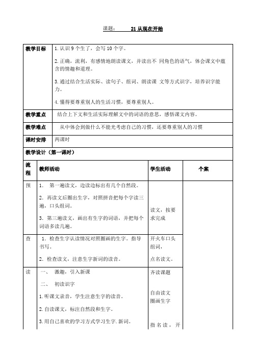 21 从现在开始  教学设计