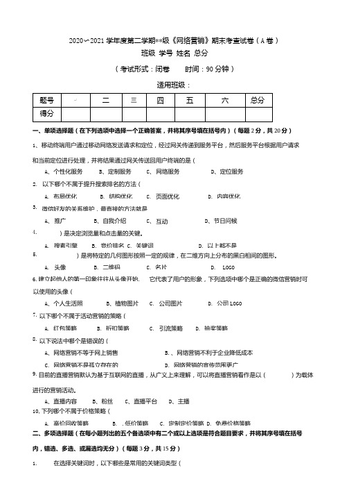 2021年网络营销试卷及答案.docx