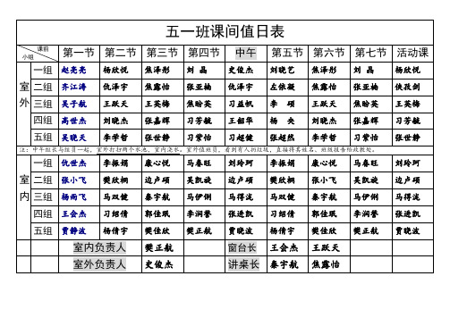 五一班课间值日表