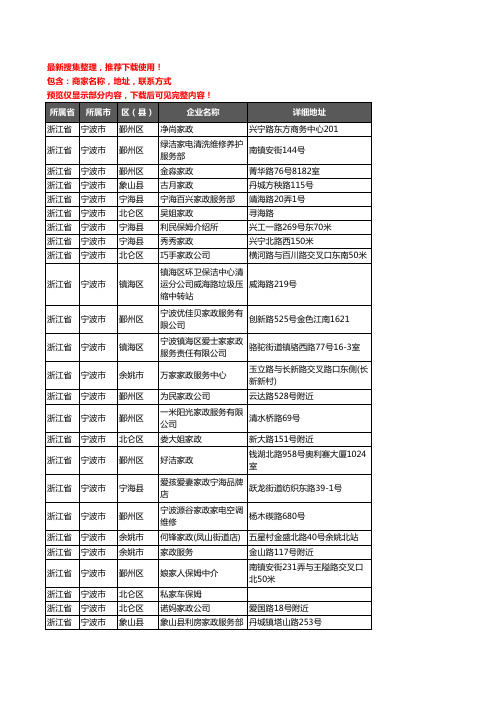 新版浙江省宁波市家政企业公司商家户名录单联系方式地址大全327家