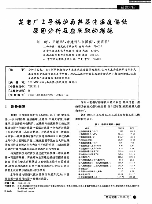 某电厂2号锅炉再热蒸汽温度偏低原因分析及应采取的措施