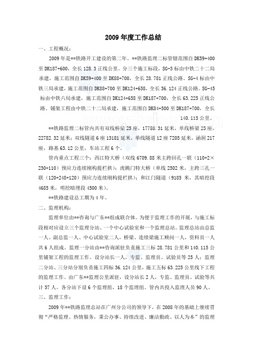 2009年铁路工程监理站工作总结
