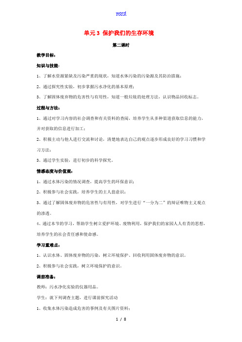 九年级化学下册 专题九 化学与生活 单元3《保护我们的生存环境》(第2课时)教案 (新版)湘教版-(