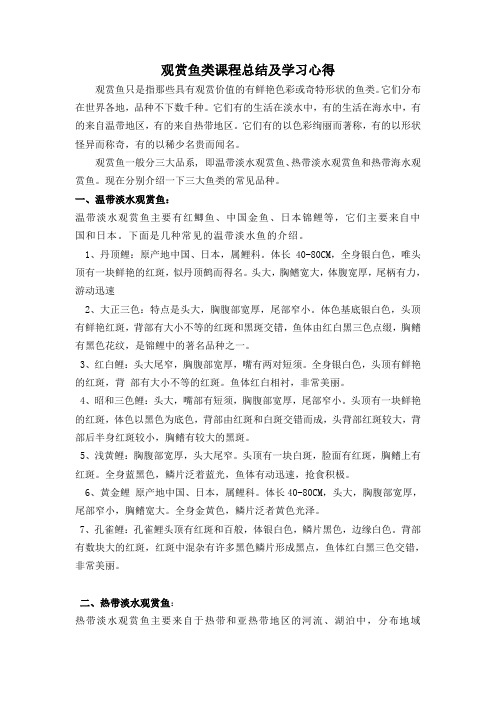 观赏鱼类课程总结及学习心得