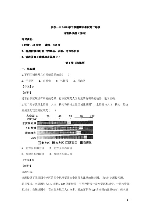 2018-2019学年湖南省长沙市铁路一中高二上学期期末考试地理(理)试题 解析版