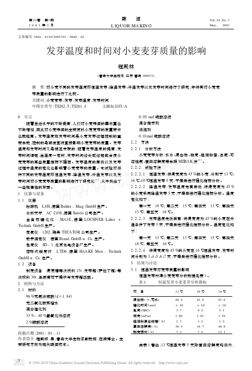 发芽温度和时间对小麦麦芽质量的影响