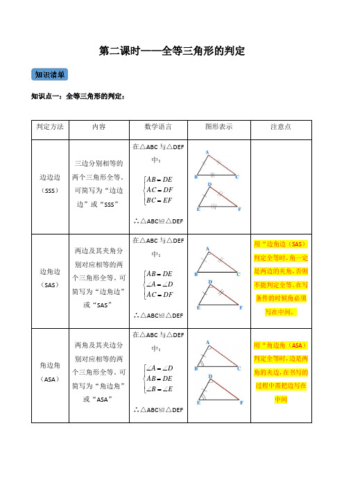 全等三角形的判定-八年级数学上册同步精品课堂知识清单+例题讲解+课后练习(人教版)(原卷版)