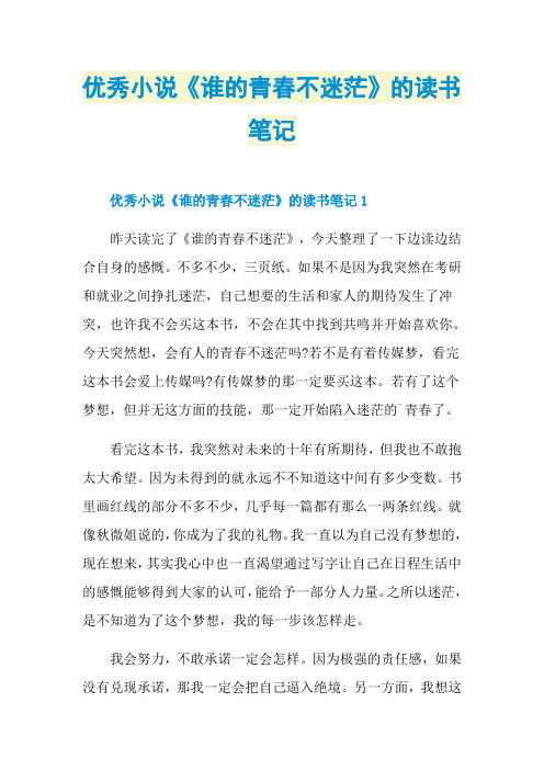 优秀小说《谁的青春不迷茫》的读书笔记