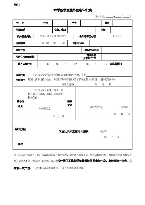 衡水学院学生校外住宿审批表【模板】