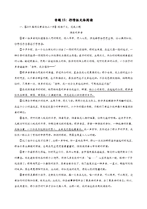 2019年中考语文模拟卷分类汇编(15)抒情性文体阅读(含答案)【精品】
