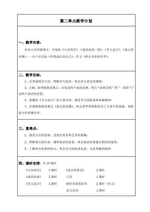 部编版四年级语文下册-第2单元教案(含计划)