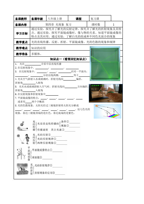 人教物理八年级上册第四章 光现象复习