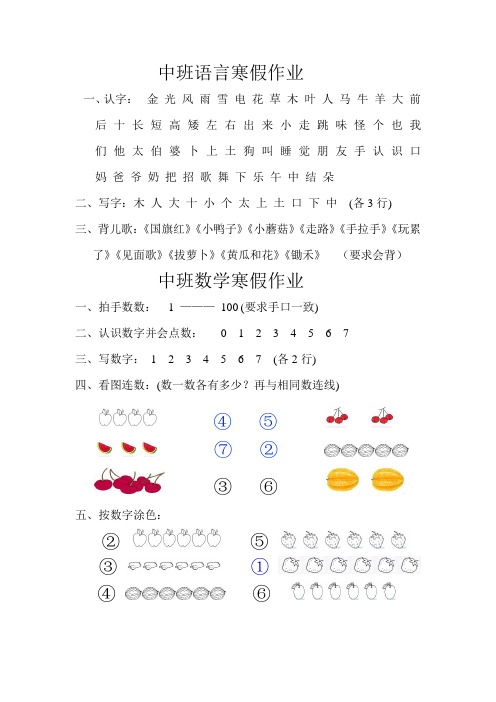 2012年中班寒假作业