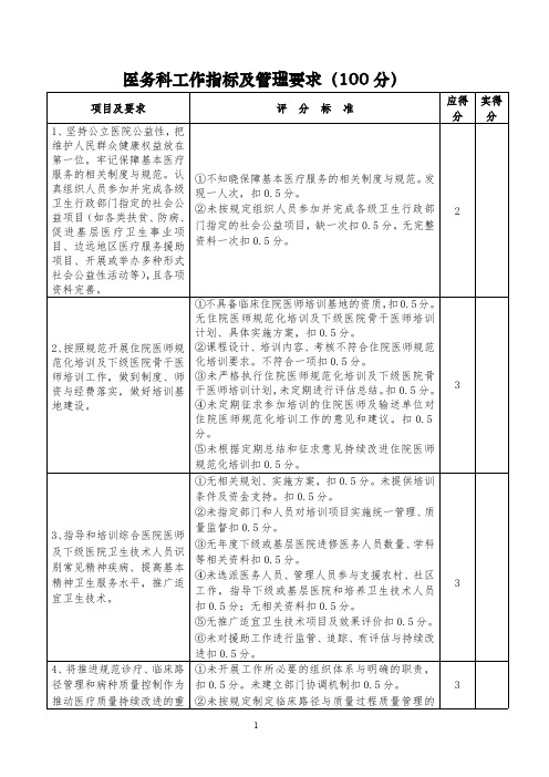 医务科工作指标及管理要求.(2013年)(最新整理)
