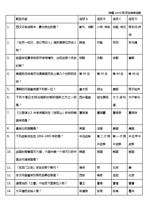 (完整word版)历史类单选题
