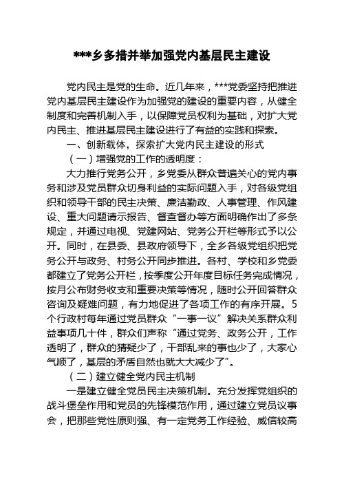多措并举加强党内基层民主建设
