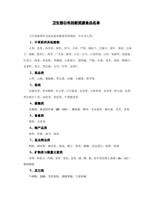 新资源食品名单