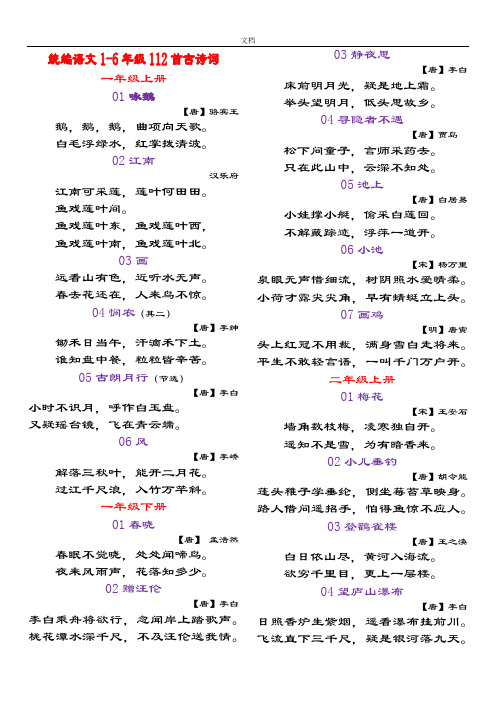 1-6年级112首古诗词