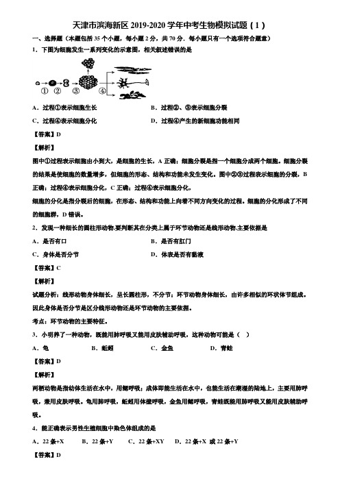 天津市滨海新区2019-2020学年中考生物模拟试题(1)含解析