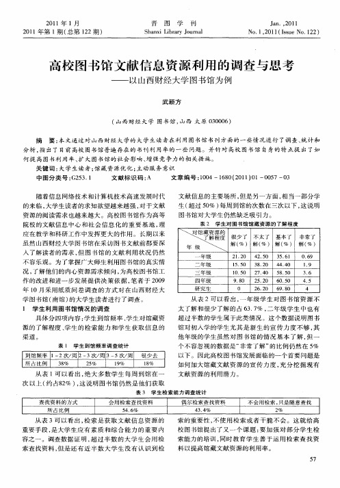 高校图书馆文献信息资源利用的调查与思考——以山西财经大学图书馆为例