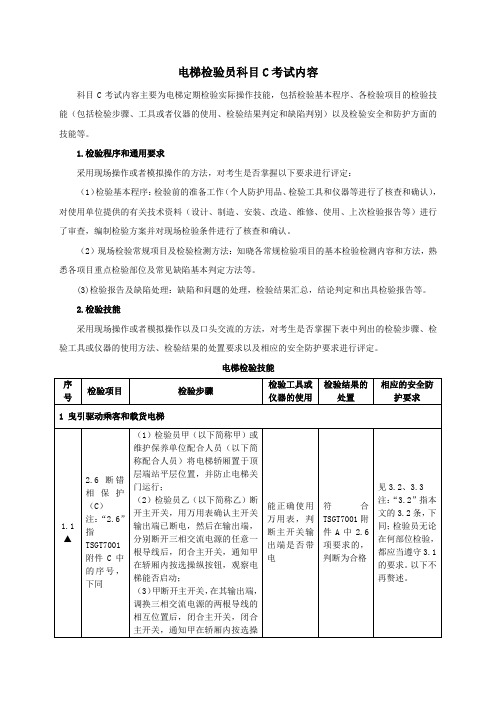 电梯检验员科目C考试内容