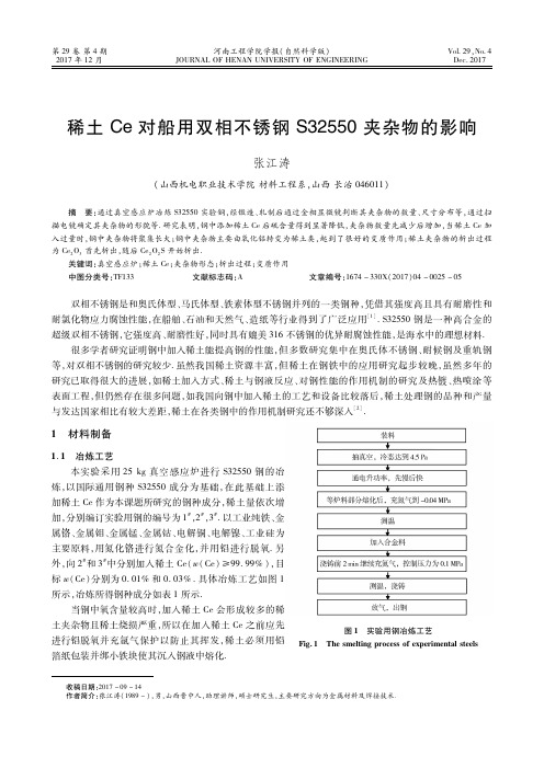 稀土Ce对船用双相不锈钢S32550夹杂物的影响