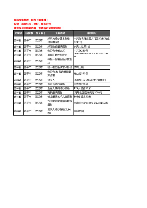 新版吉林省四平市双辽市婚纱摄影企业公司商家户名录单联系方式地址大全14家