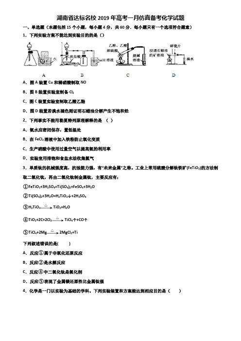 湖南省达标名校2019年高考一月仿真备考化学试题含解析
