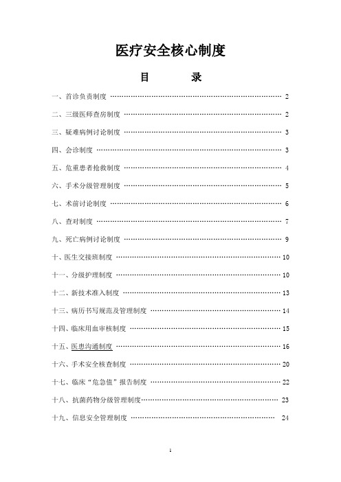 十九项医疗核心制度