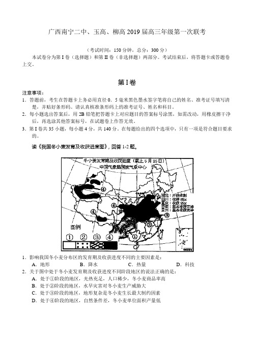 广西南宁二中、玉高、柳高2019届高三年级第一次联考 文综