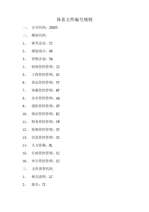 公司管理体系文件编号规则