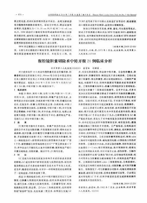 腹腔镜胆囊切除术中转开腹20例临床分析