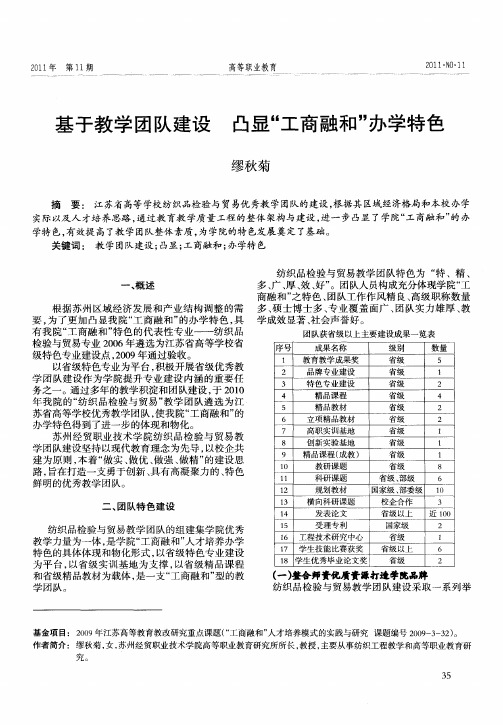 基于教学团队建设 凸显“工商融和”办学特色