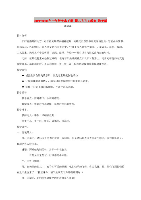 2019-2020年一年级美术下册 蝶儿飞飞2教案 湘美版
