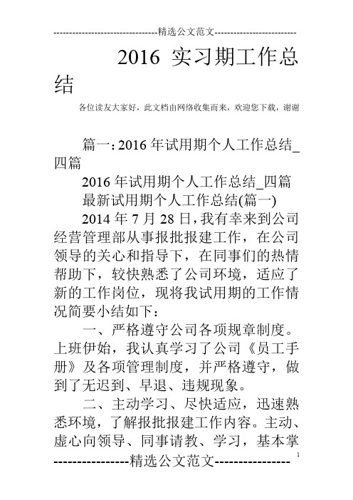 2016实习期工作总结