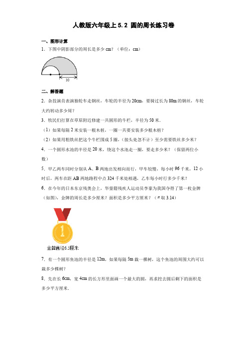 人教版数学六年级上册 第五单元 圆的周长 练习卷1(含答案)