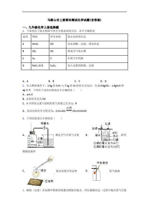 马鞍山市初三化学上册期末测试化学试题(含答案)
