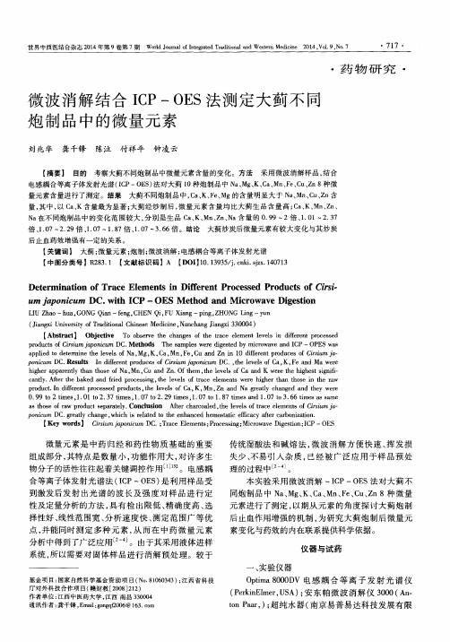 微波消解结合ICP-OES法测定大蓟不同炮制品中的微量元素
